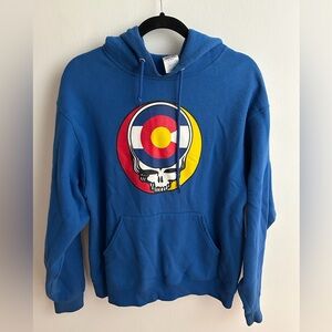 Jerzees Blue Hoodie with Grateful Dead Colorado Flag Graphic
